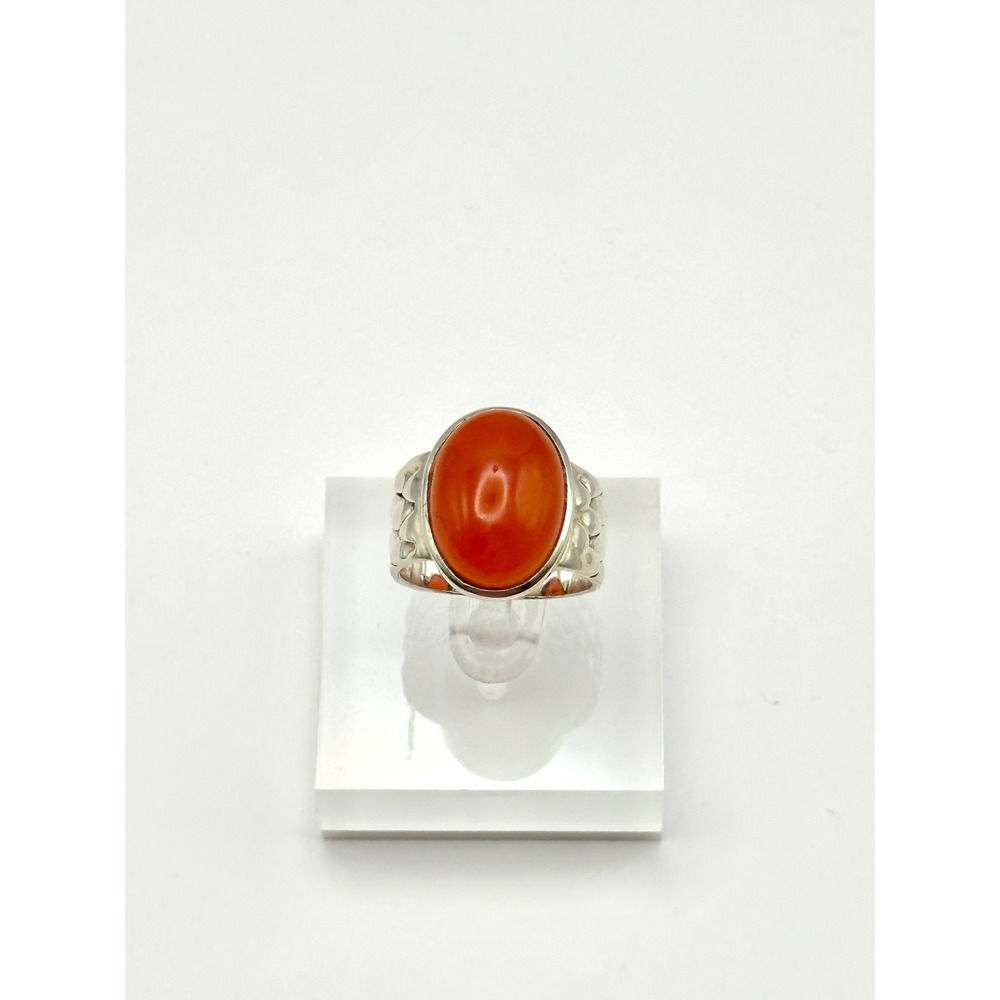 Carnelian Snake Skin Band Sterling Silver‎ Handmade Ring Size 8.5